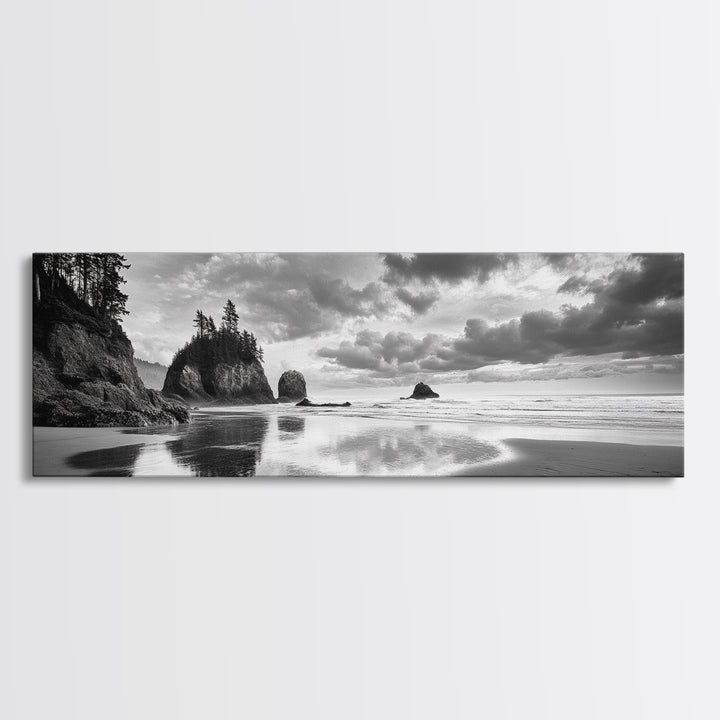 Seastacks Coastal Scene, Moody Beach Landscape, Ocean Reflections, Canvas Print, Coastal Decor, Pacific Northwest, Fall Wall Art