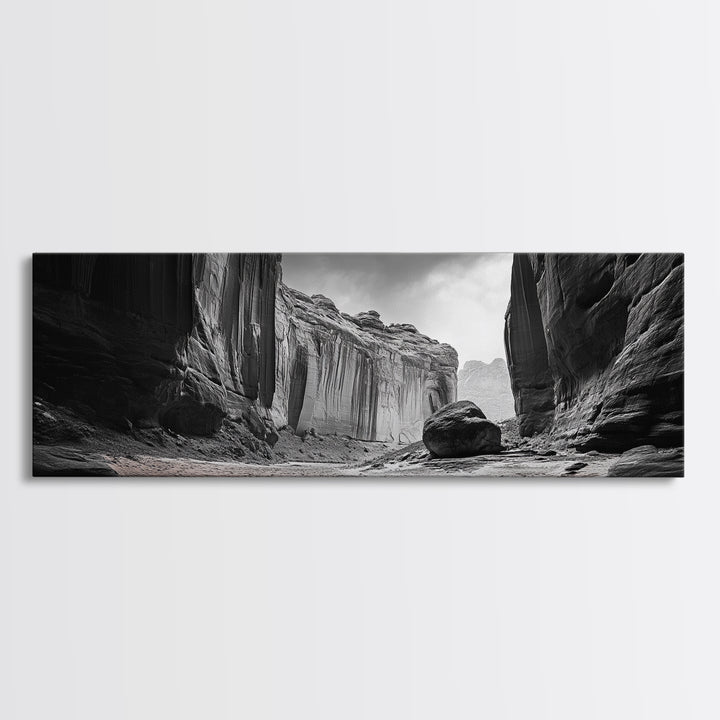 Desert Canyon Walls, High Contrast, Natural Monument, Canvas Print, Office Wall Art, Moody Modern Decor, Wilderness Photography