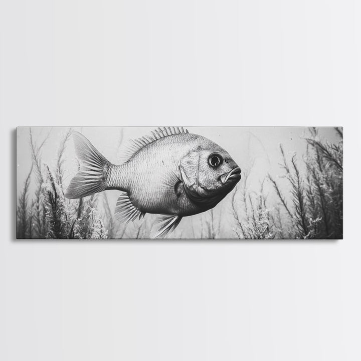 Underwater Fish, Aquatic Life, Marine Habitat, Ocean Depth, Framed Canvas Print, Bathroom Wall Art, Minimalist Nature Art, Sea Creature Decor