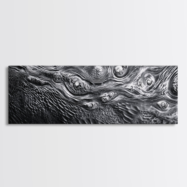 Liquid Texture Waves, Abstract Water Photography, Monochrome Art, Framed Canvas Print, Modern Living Room Wall Art, Nature-Inspired Decor
