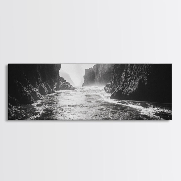 Ocean Cliff Passage, Dramatic Seascape Art, Moody Coastal Photography, Canvas Print, Dark Academic Wall Decor, Bedroom Statement Piece