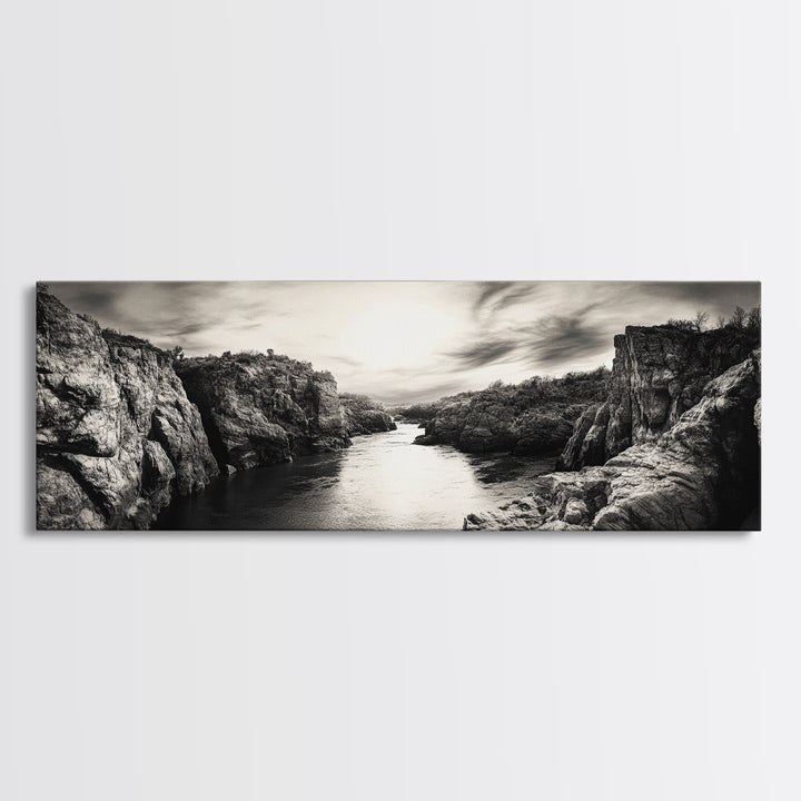Canyon River Sunset, Dramatic Sky Photography, Nature Scene Art, Framed Canvas Print, Office or Hallway Wall Decor, Bold Earth Tones