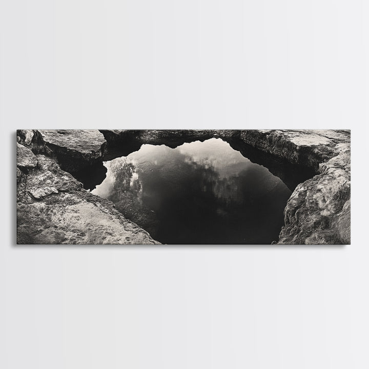 Natural Rock Pool, Moody Water Reflection, Rustic Earth Photography, Canvas Print, Zen Bathroom Wall Art, Minimalist Nature Decor