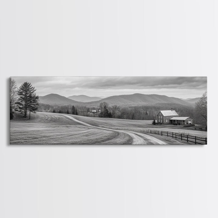 Mountain Valley, Country Road, Rural Home, Framed Canvas Print, Farmhouse Wall Art, Living Room Decor, Autumn Country Landscape