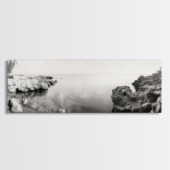 Coastal Rock Pool, Ocean Reflection, Natural Serenity, Peaceful Seascape, Framed Canvas Print, Zen Wall Art, Office Decor, Minimalist Look