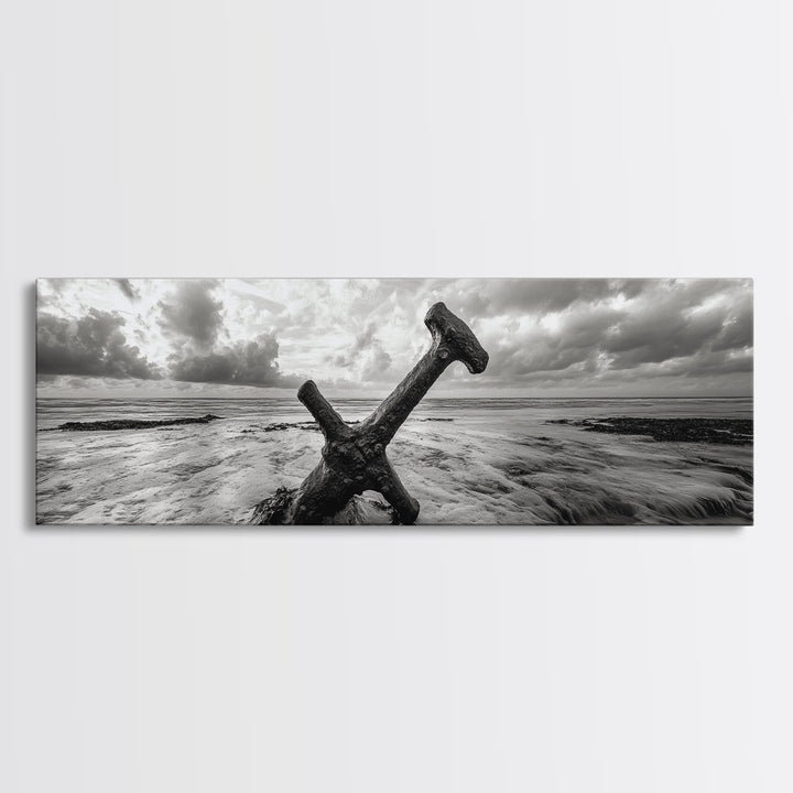 Seaside Iron Anchor, Rustic Beach Print, Nautical Ocean Art, Framed Canvas Print, Moody Wall Decor, Coastal Living Room Art