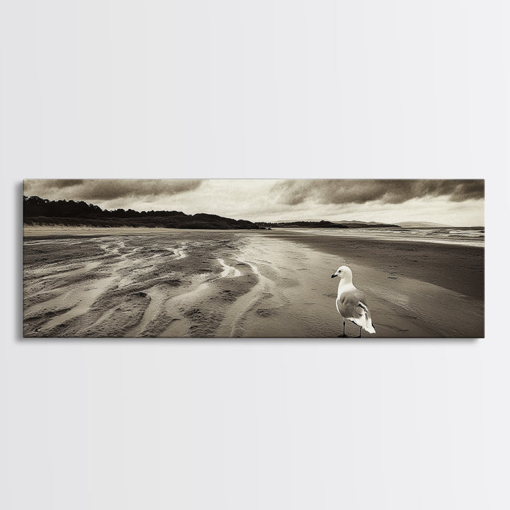 Seagull Beach Walk, Coastal Landscape, Minimalist Style, Canvas Print, Beach Wall Art, Fall Decor, Bedroom Wall Art, Nature Photography