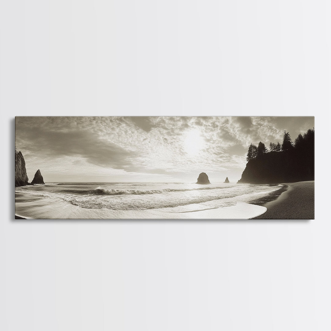 Seaside Cliff Sunset, Pacific Coast View, Canvas Print, Coastal Living Room Art, Modern Neutral Decor, Ocean Landscape Photography
