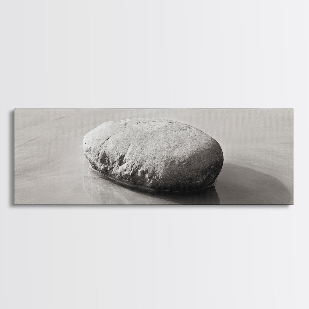 Smooth Beach Rock, Minimal Seascape, Zen Coastal Decor, Tranquil Framed Canvas Print, Modern Spa or Bedroom Wall Art