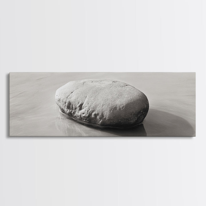Smooth Beach Rock, Minimal Seascape, Zen Coastal Decor, Tranquil Framed Canvas Print, Modern Spa or Bedroom Wall Art