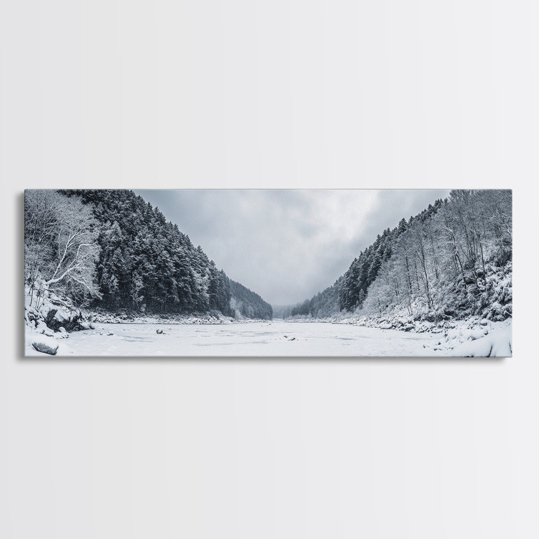 Snowy Pines, Winter Forest, Cold Wilderness, Framed Canvas Print, Christmas wall art, lodge decor, mountain retreat art, woodland art