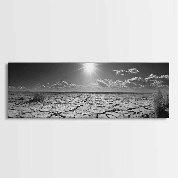 Cracked Earth, Desert Heat, Sunburst Drought, Canvas Print, rustic fall decor, southwest desert art, boho entryway wall statement