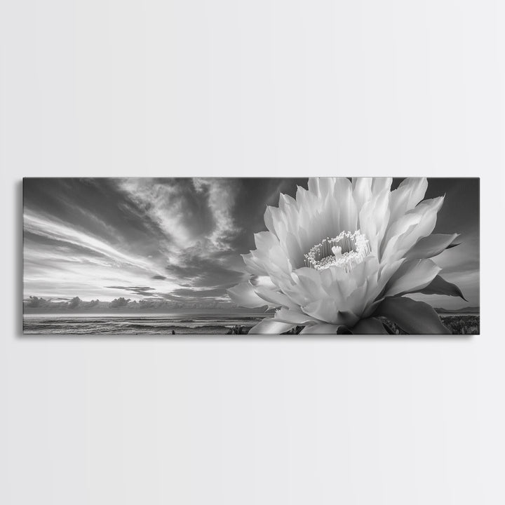 Desert Bloom Flower, Coastal Cactus Sunrise, Nature Canvas Print, Southwestern Wall Art, Boho Bathroom or Bedroom Decor