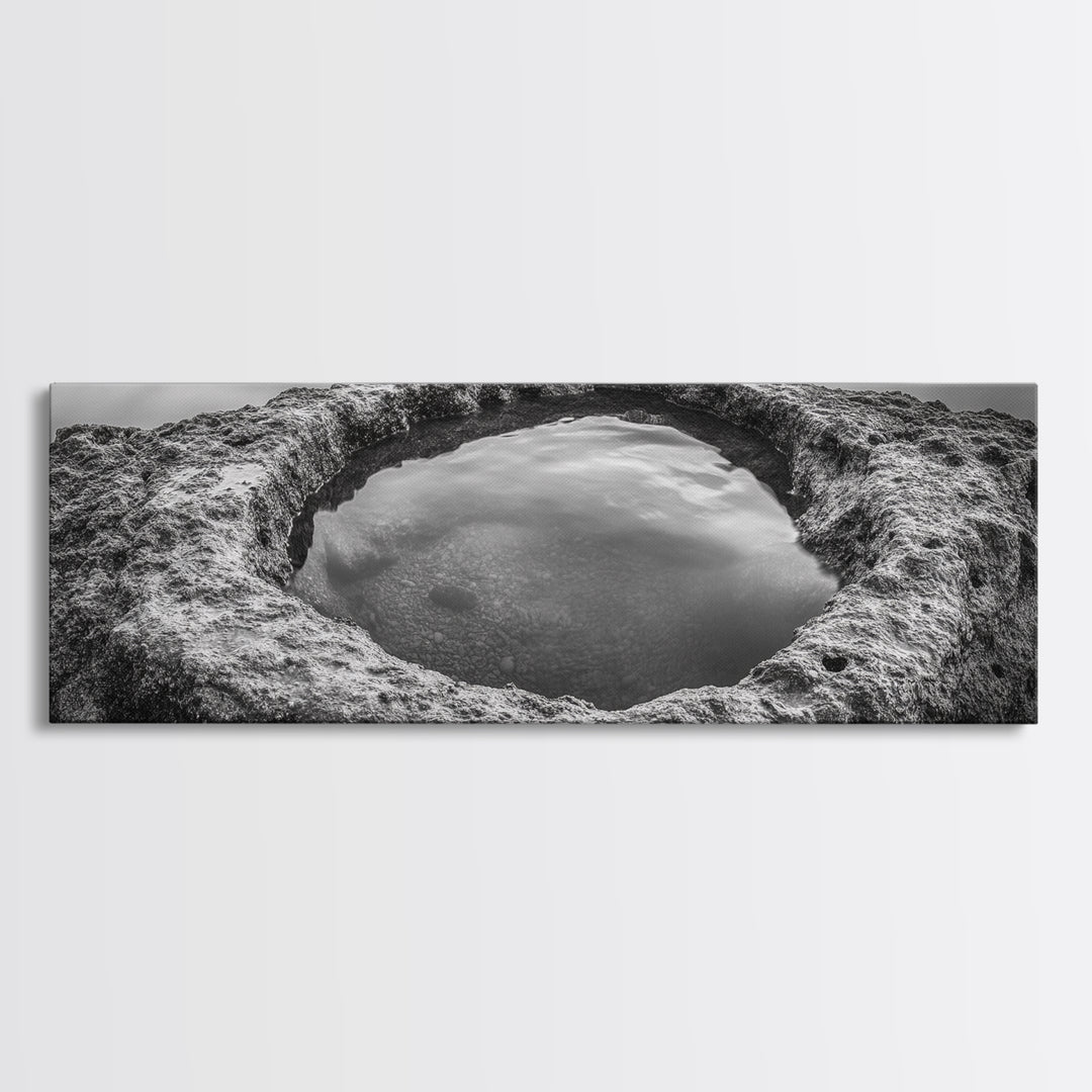 Tidal Pool Rock, Ocean Reflection, Earth Texture, Canvas Print, Zen Bathroom Wall Art, Natural Element Decor, Minimalist Photography