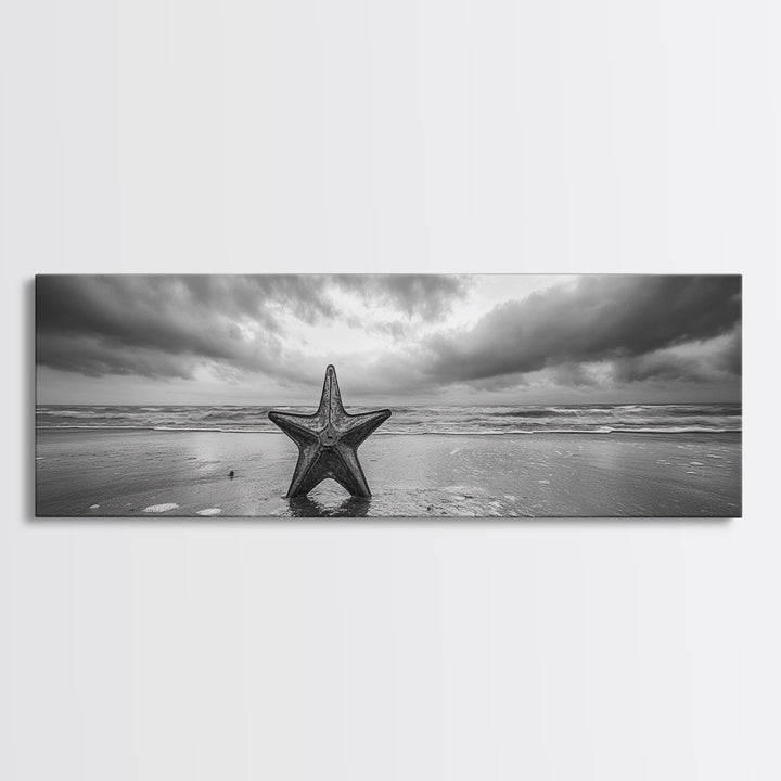 Metal Star Shore, Moody Beach Art, Rustic Coastal Decor, Autumn Vibes, Canvas Print, Farmhouse Living Room Wall Art