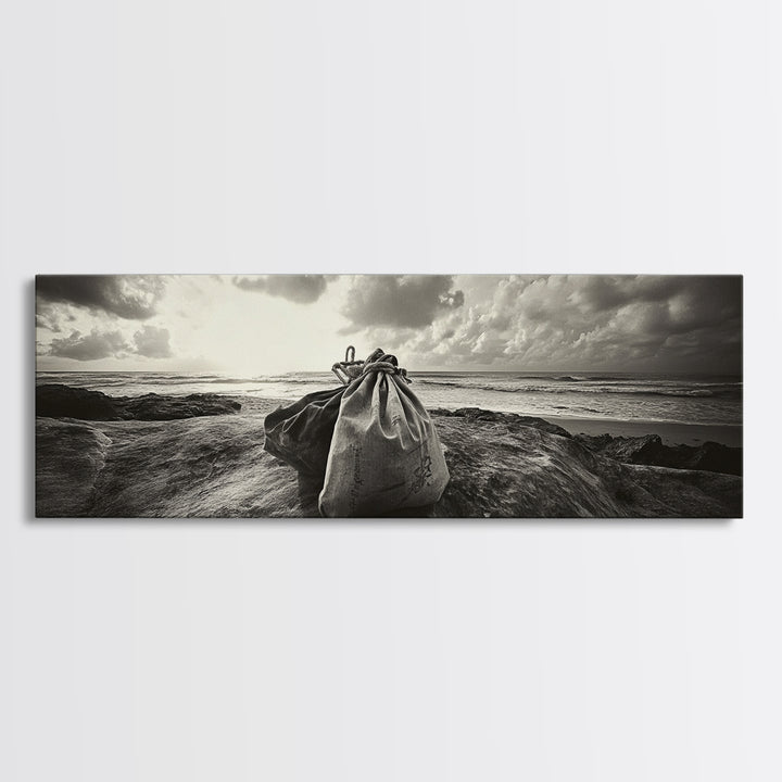 Seaside Canvas Bags, Coastal Travel Vibes, Rustic Ocean Decor, Neutral Wall Art, Framed Canvas Print, Bedroom Beach Art