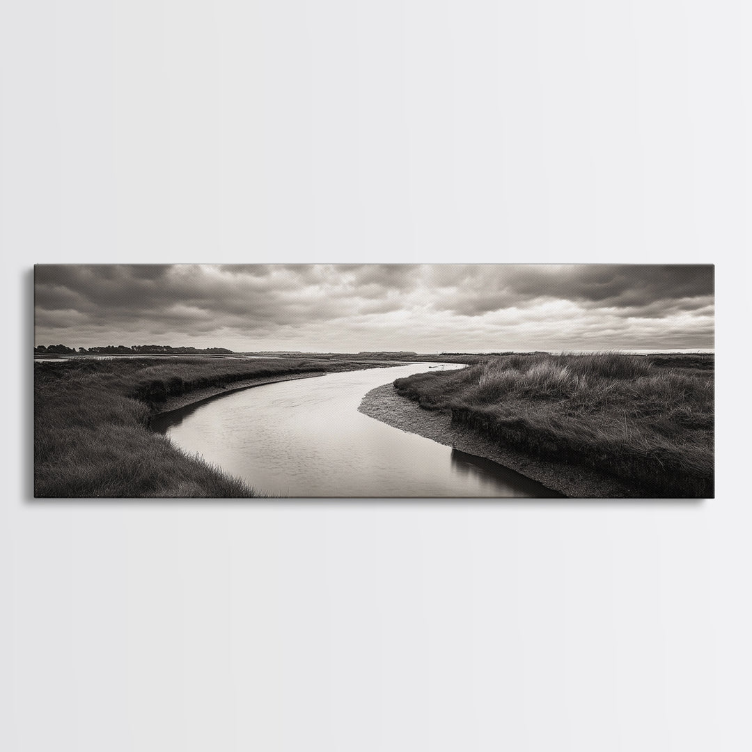Serene River, Marsh Landscape, Calm Waters, Tranquil Nature, Framed Canvas Print, Minimalist Decor, Entryway Art, Fall Home Vibes