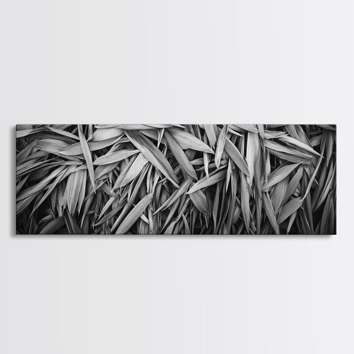 Textured Leaves, Monochrome Nature, Abstract Pattern, Botanical Wall Art, Framed Canvas Print, Modern Bedroom Art, Minimalist Decor