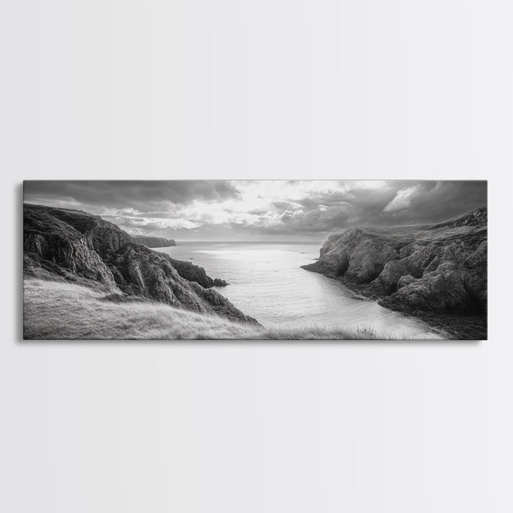 Ocean View, Coastal Cliffs, Dramatic Horizon, Sunset Glow, Canvas Print, Fall Living Room Wall Art, Landscape Nature Photography