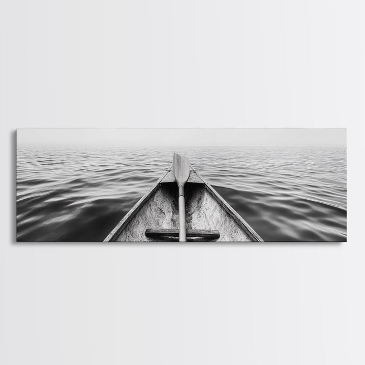 Canoe View, Open Water, Ocean Drift, Paddleboat Scene, Canvas Print, adventure wall art, rustic lake house decor, minimalist travel photo