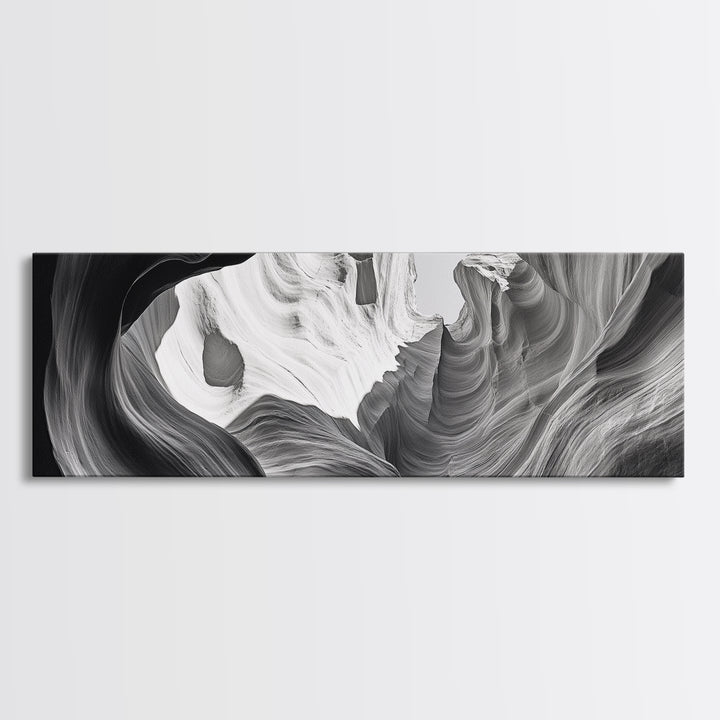 Desert Canyon Swirl, Abstract Rock Layers, Light and Shadow, Framed Canvas Print, Minimalist Living Room Art, Earth Tone Decor