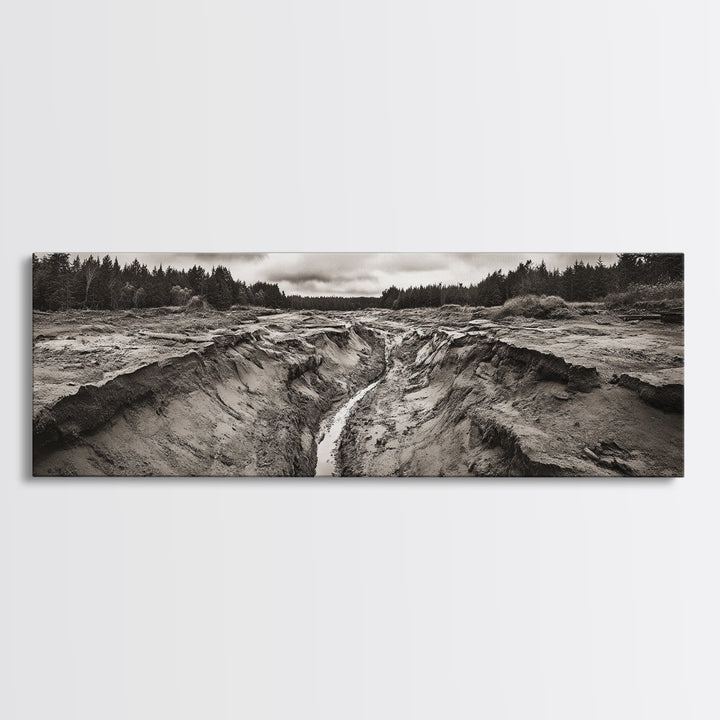 Rugged Riverbed Path, Forest Edge, Moody Terrain, Earthy Scene, Framed Canvas Print, Rustic Cabin Art, Autumn Entryway Decor