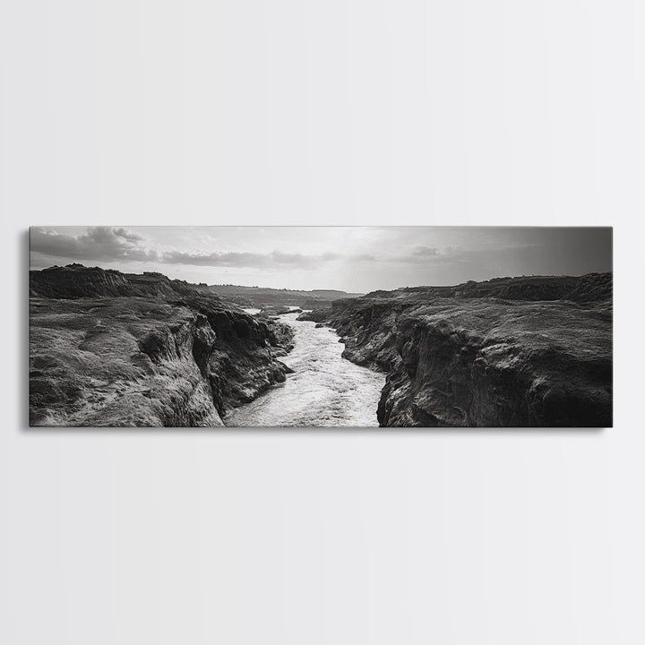 River Canyon, Rugged Cliffs, Dramatic Valley, Wild Terrain, Framed Canvas Print, Adventure Wall Art, Office Decor, Nature Photography Style