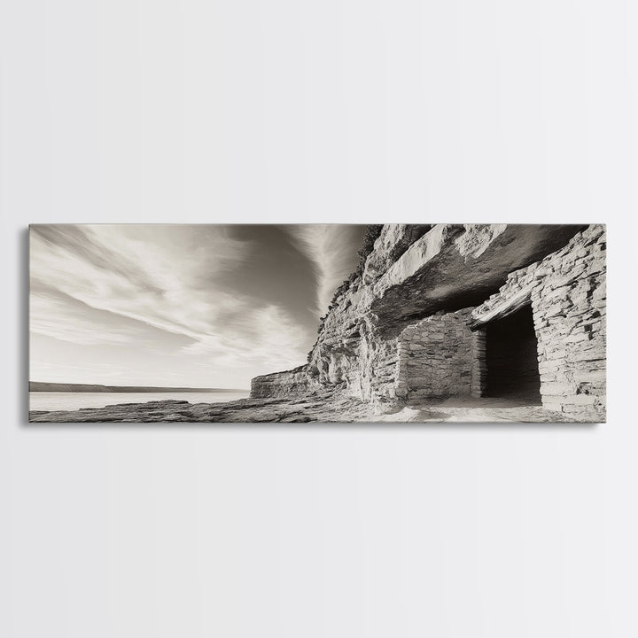Ancient Cliff Dwelling, Desert Horizon, Southwest Landscape, Canvas Print, Neutral Earth Tones, Rustic Decor, Entryway Wall Art, Western Vibes