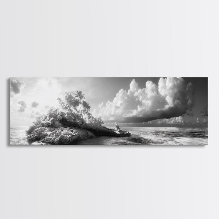 Tropical Island, Ocean Clouds, Stormy Sky, Canvas Print, Surreal Nature Wall Art, Coastal Home Decor, Dreamy Beach Scene Photography
