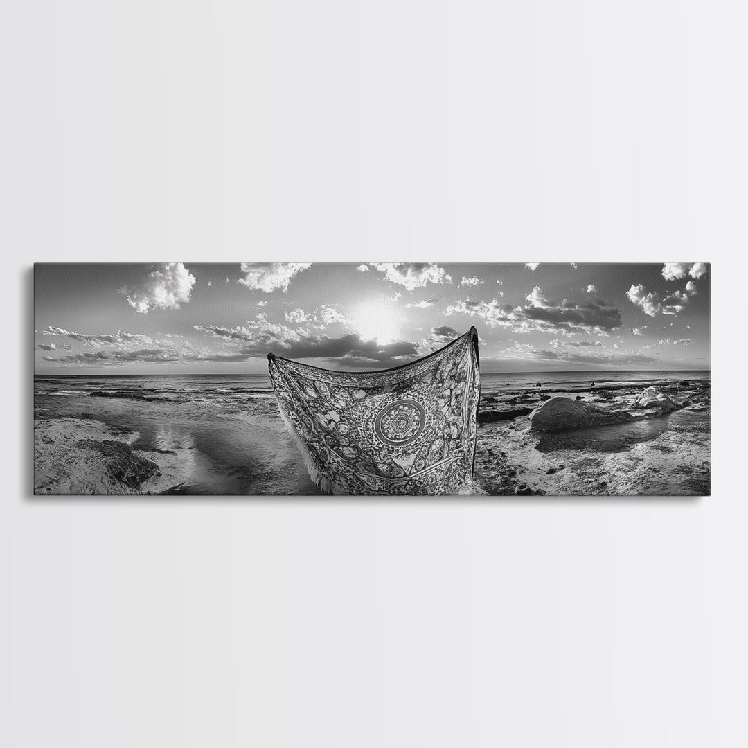 Sunset Sea, Magic Carpet, Ocean Ritual, Ethereal Coastal, Framed Canvas Print, Boho Wall Art, Living Room Decor, Surreal Beach Photography