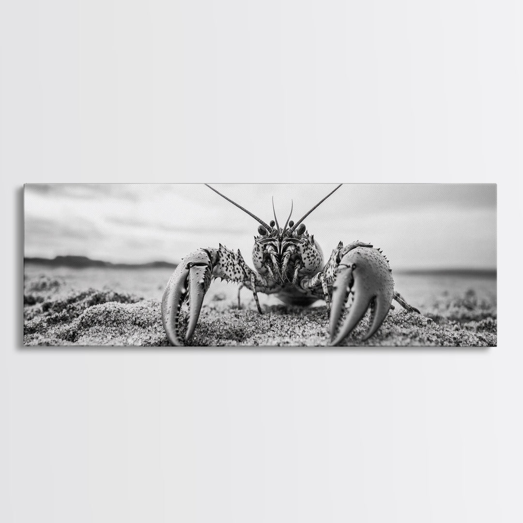 Lobster Closeup, Coastal Wildlife, Sandy Beach, Canvas Print, Bold Marine Life Art, Bathroom Wall Decor, Nautical Themed Accent