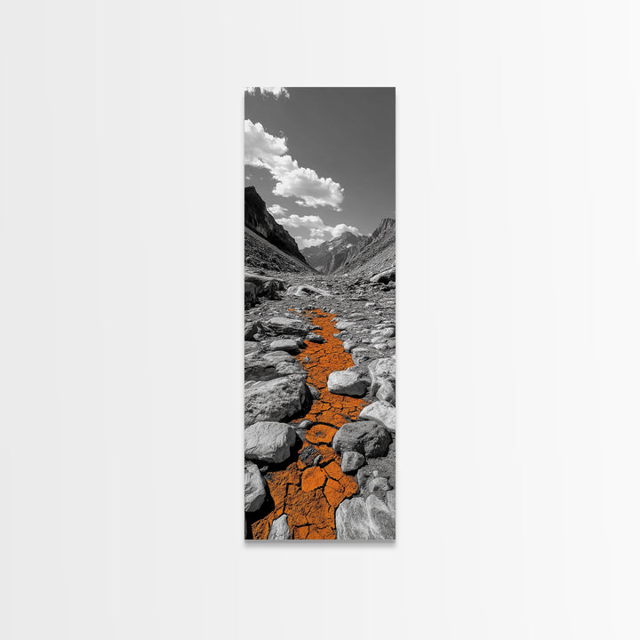 Cracked Earth, Orange Path, Mountain Trail, Climate Scene – Canvas Print, Nature Wall Art, Earth Tones Decor, Fall Landscape Photography