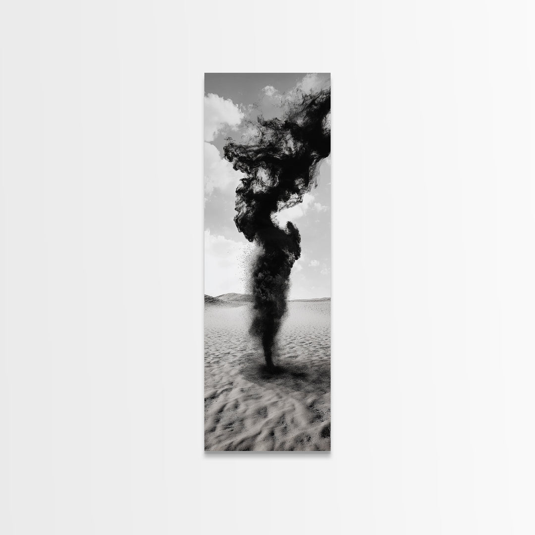 Smoke Storm, Desert Vortex, Abstract Motion, Surreal Art, Framed Canvas Print, Black and White Wall Art, Modern Office Decor, Dark Aesthetic