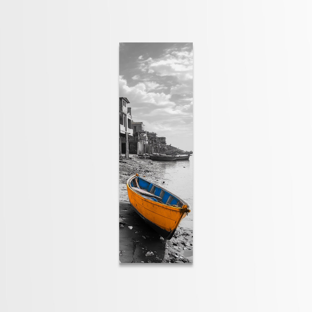 Yellow Boat, Coastal Wall Art, Seaside Home Decor, Beach Photography, Canvas Print, Nautical Theme, Bathroom Art, Minimalist Seascape