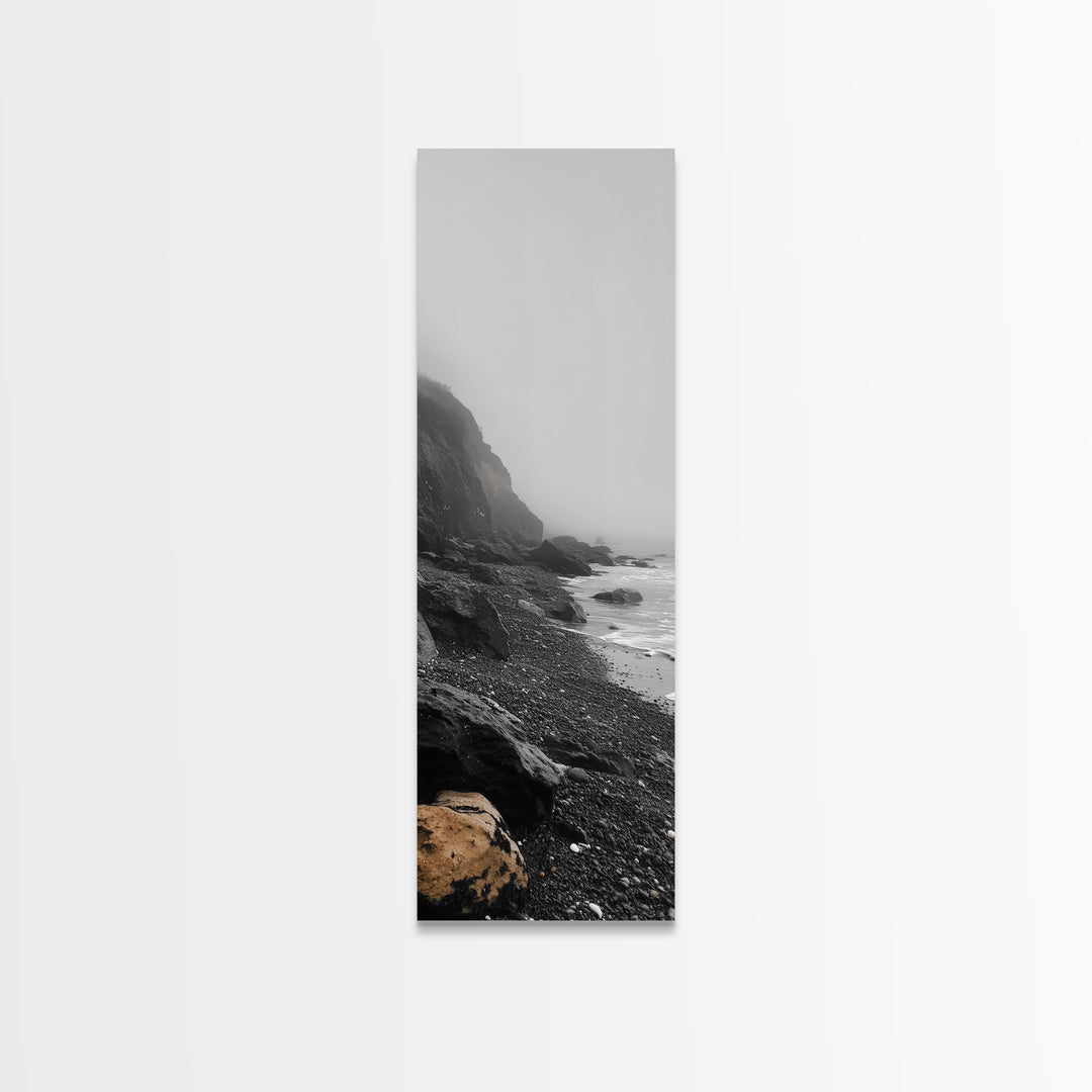 Foggy Cliffs, Coastal Rocks, Moody Ocean Photography, Canvas Print, Minimalist Seascape, Bathroom Decor, Calm Gray Tones, Nature Print