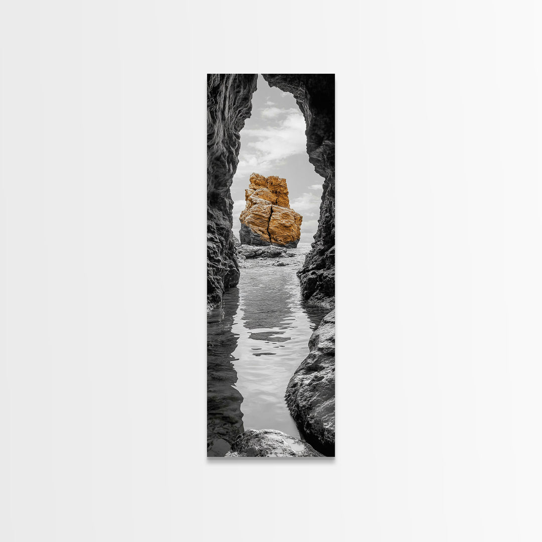 Sea Arch, Golden Rock, Coastal Focus, Minimalist Cliff Scene, Canvas Print, Living Room Decor, Ocean Photography, Nature Framed Art
