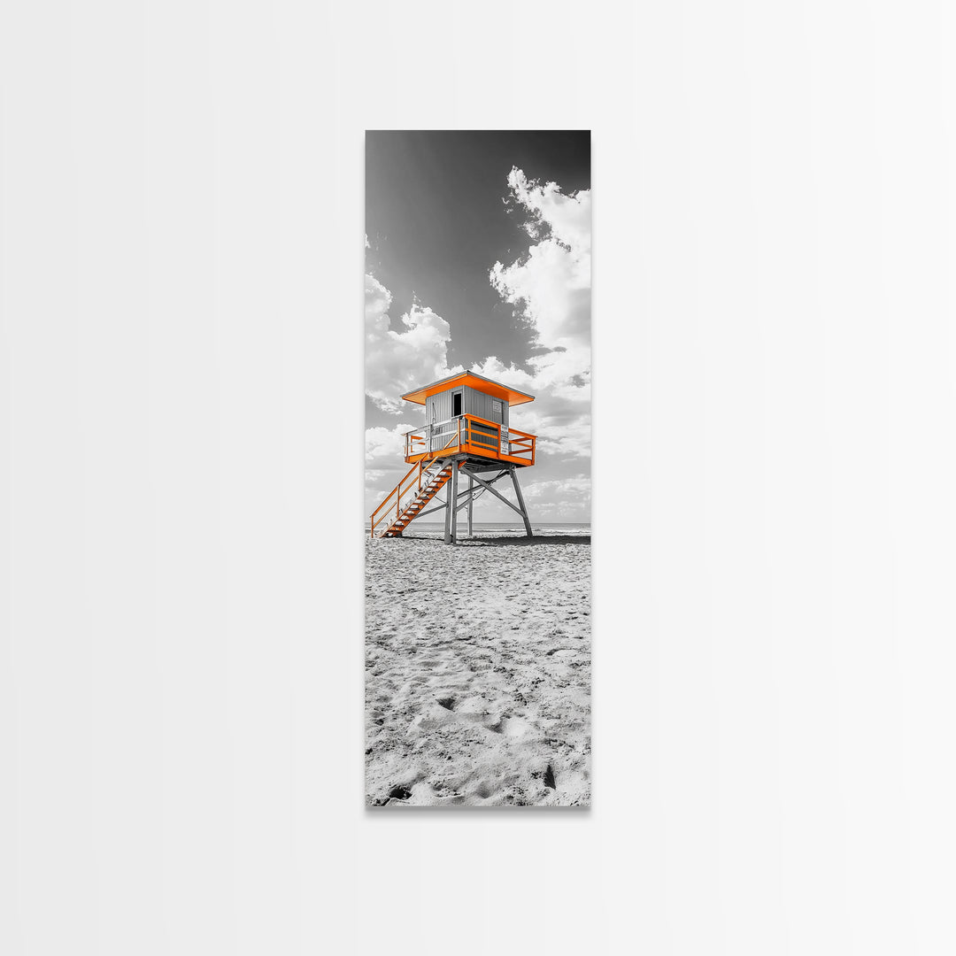 Lifeguard Tower Beach, Summer Vibes, Ocean Escape, Coastal Charm, Framed Canvas Print Bathroom Wall Art, Bold Minimalist Seaside Art