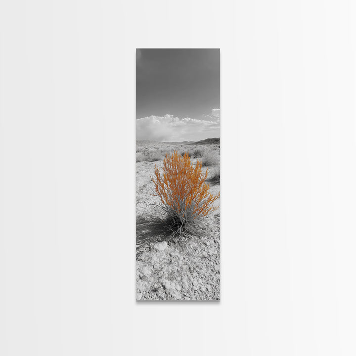 Desert Bush, Orange Foliage, Southwestern Scene, Minimalist Framed Canvas Print, desert landscape wall art, boho room decor