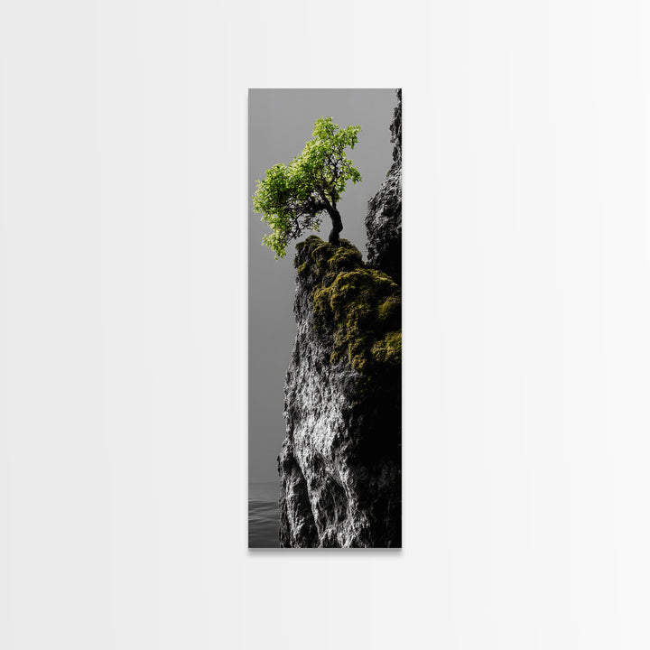 Tree of Life, Cliff Growth, Resilience Symbol, Nature Power, Framed Canvas Print, motivational office art, surreal landscape decor