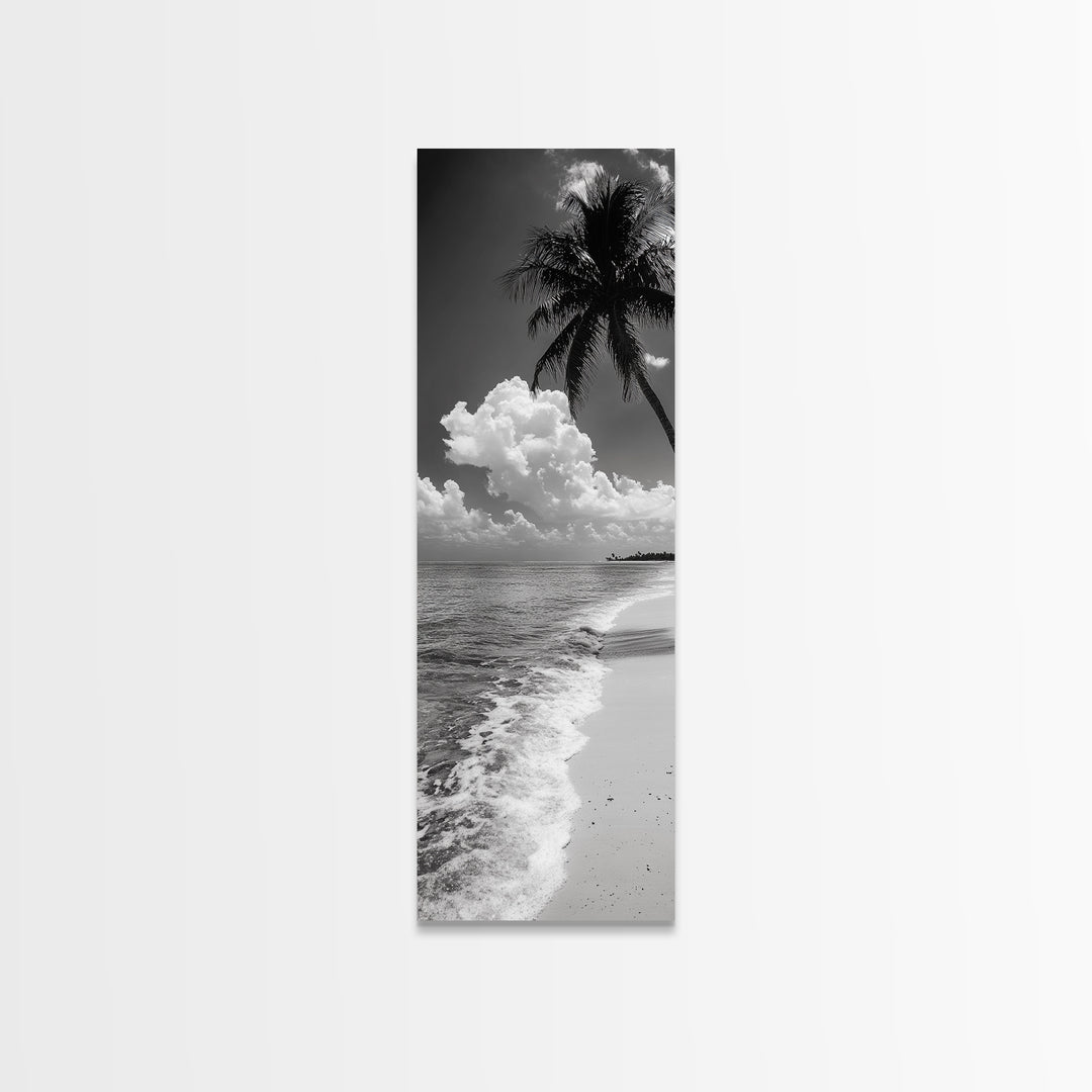 Tropical Palm, Beach Scene, Coastal Vibes, Framed Canvas Print, Relaxing Ocean Art, Bathroom Wall Decor, Minimalist Seaside Landscape