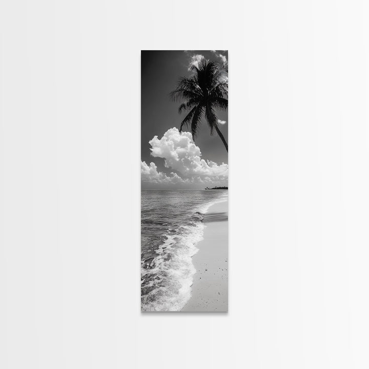 Tropical Palm, Beach Scene, Coastal Vibes, Framed Canvas Print, Relaxing Ocean Art, Bathroom Wall Decor, Minimalist Seaside Landscape