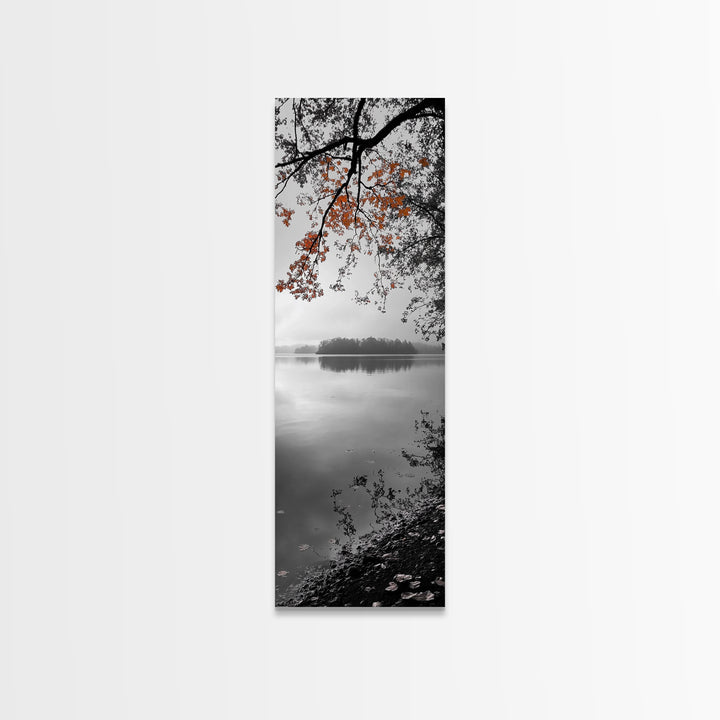 Autumn Leaves, Peaceful Lake, Misty Morning, Nature Silence, Canvas Print, Fall Wall Art, Neutral Bedroom Decor, Minimalist Photography