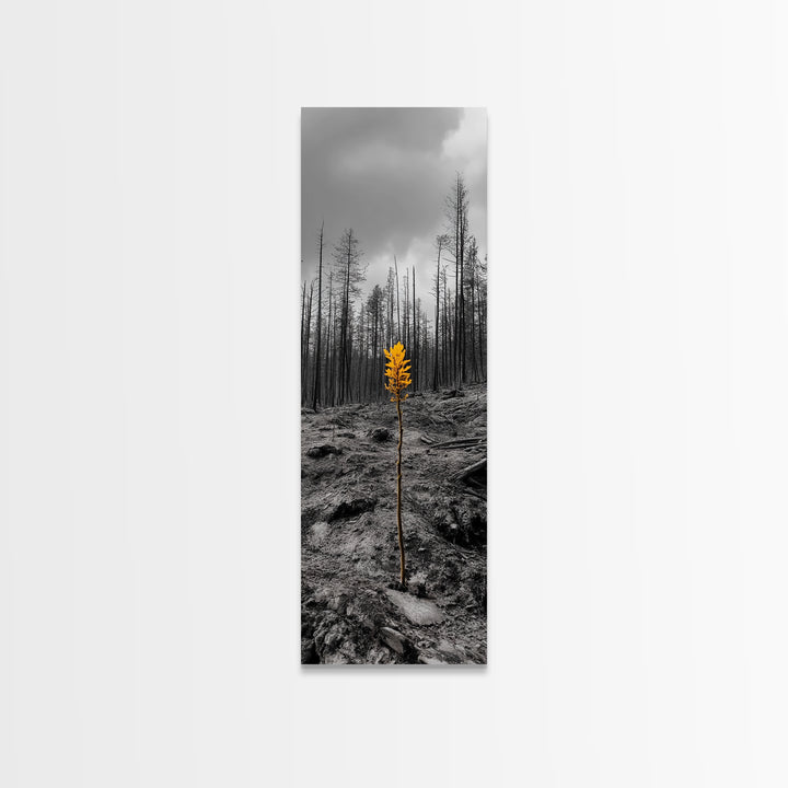 Lone Sprout, Forest Renewal, Emotional Nature Scene, Moody Landscape Art, Framed Canvas Print, Autumn Wall Decor, Rustic Nature Style