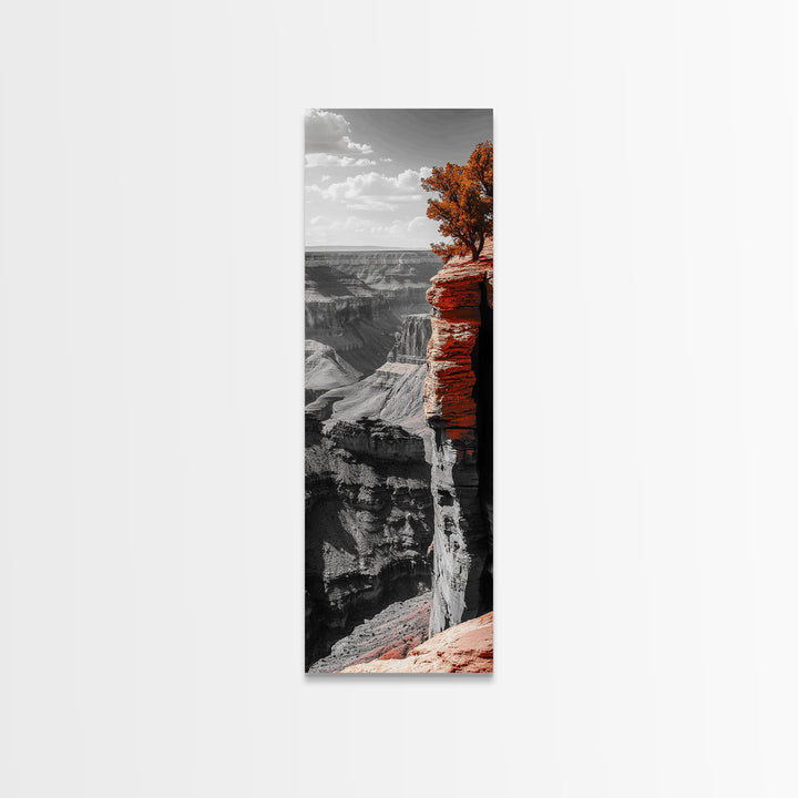 Desert Canyon Cliff, Fall Tree Landscape, Adventure Nature Art, Framed Canvas Print, Earth Tone Wall Decor, Southwest Living Room Art