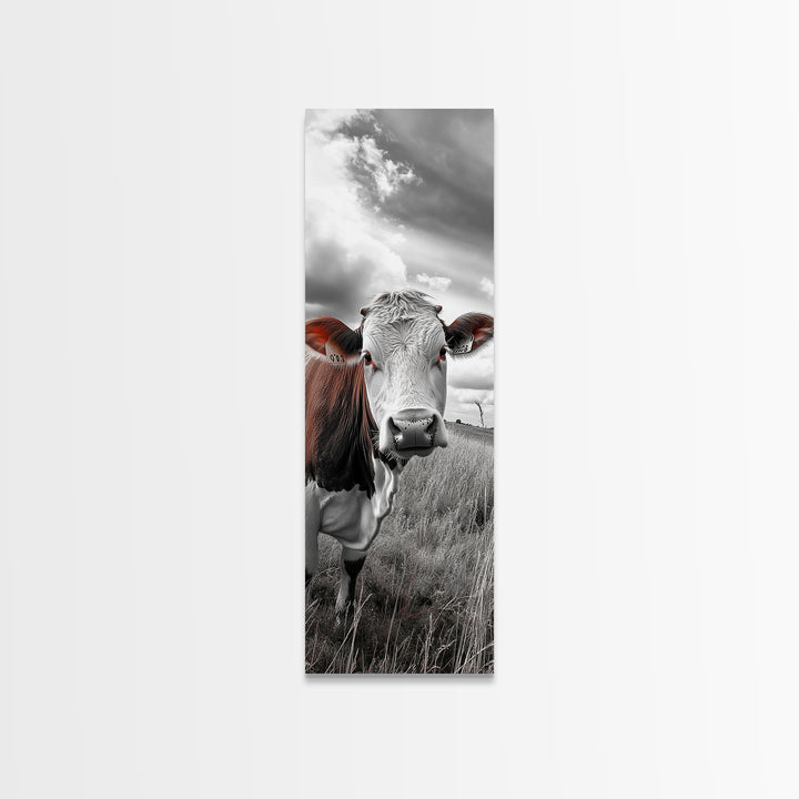 Curious Cow Portrait, Rustic Farmhouse Decor, Country Field Vibe, Framed Canvas Print, Western Wall Art, Kitchen or Dining Room Accent