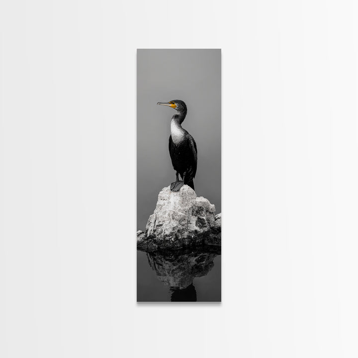Cormorant Bird, Coastal Bird Art, Water Bird, Minimal Nature Art, Black and White Wildlife, Framed Canvas Print, Modern Entryway Wall Art
