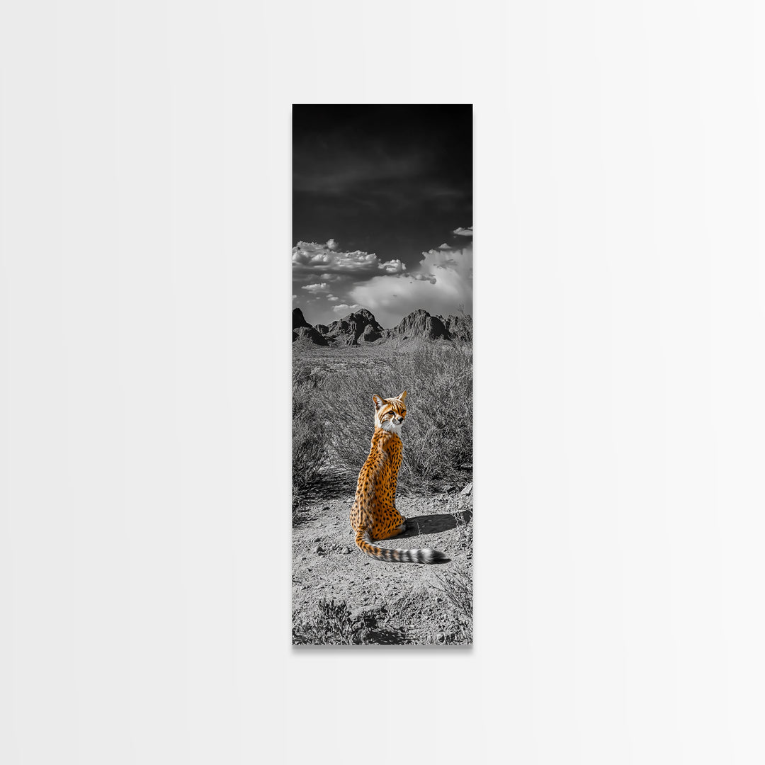 Wild Serval, Desert Cat, Savannah Wildlife, Majestic Predator, Framed Canvas Print, Safari Theme Living Room Wall Art, Modern Nature Decor