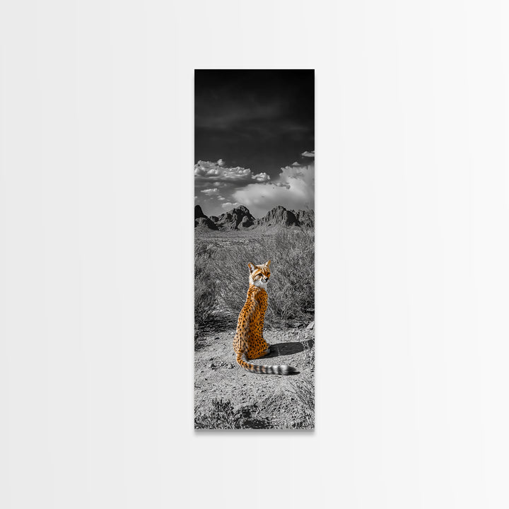 Wild Serval, Desert Cat, Savannah Wildlife, Majestic Predator, Framed Canvas Print, Safari Theme Living Room Wall Art, Modern Nature Decor