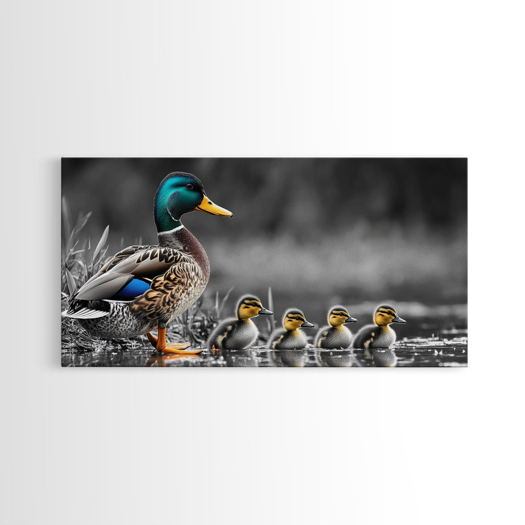 Duck Family, Pond Life, Nature Scene, Wildlife Photography, Canvas Print, Nursery Wall Art, Cute Animal Print, Nature Lover Gift Idea