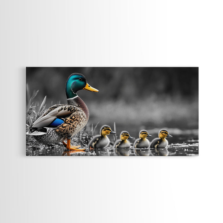 Duck Family, Pond Life, Nature Scene, Wildlife Photography, Canvas Print, Nursery Wall Art, Cute Animal Print, Nature Lover Gift Idea